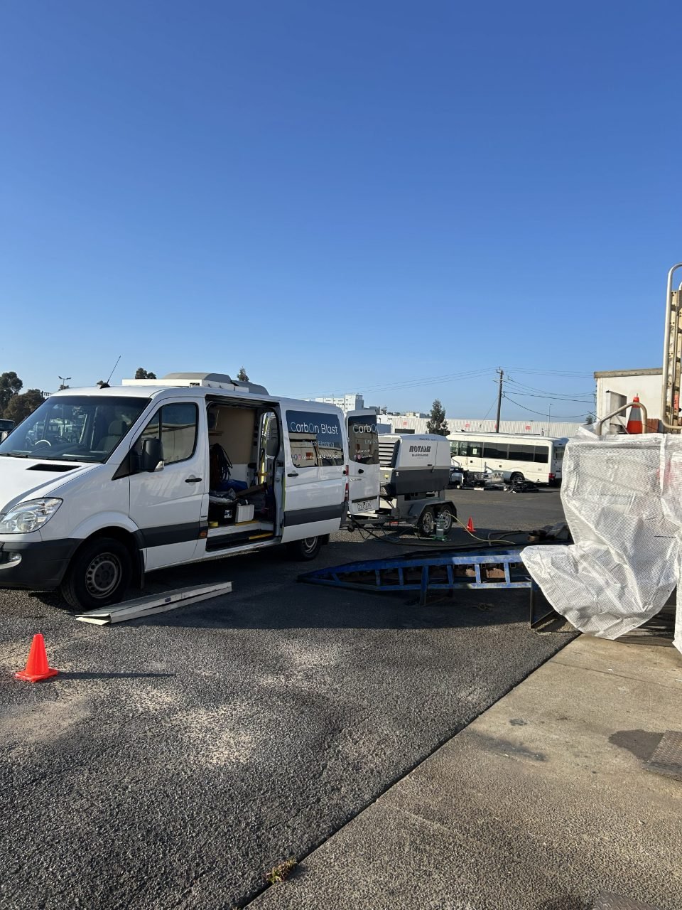 Mobile blasting setup on a Victorian industrial site